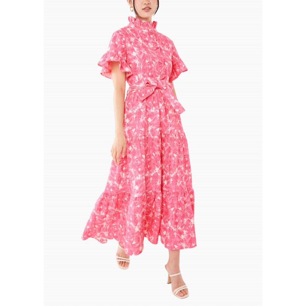 NEW ABBEY GLASS sadie maxi dress in hot pink hibiscus jacquard - Picture 2 of 3